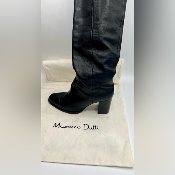 MASSIMO DUTTI Tall Black Leather Boots Size 36 - Picture 9 of 10